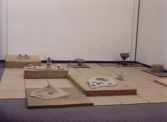 Desert like coffee house -Installation, Earthenware fired to 1220°, Thorns, Sponge, Metal parts  - 4 X 4.5 meters